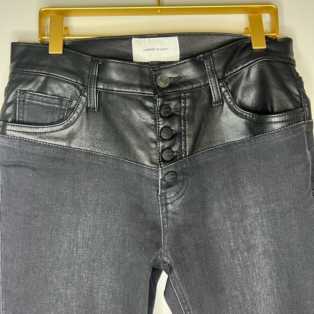 Current/Elliott The Fused High Rise Vegan Leather Contrast Stiletto Jean